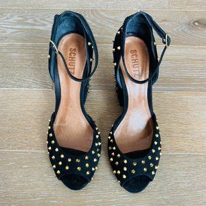 Schutz Stud Peep Toe Block Heel | Black | 9.5M